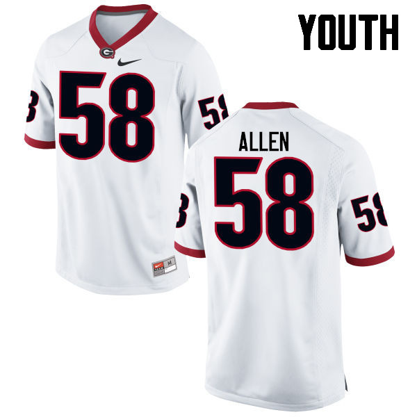 Youth Georgia Bulldogs #58 Pat Allen College Football Jerseys-White